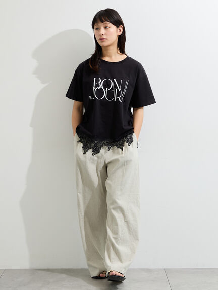 【接触冷感】裾レースロゴTシャツ（オフホワイト/ブラック/グレージュ）｜Samansa Mos2（サマンサ モスモス）通販