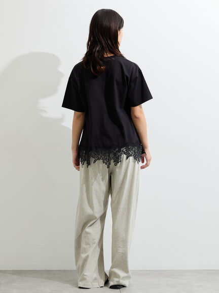 【接触冷感】裾レースロゴTシャツ（オフホワイト/ブラック/グレージュ）｜Samansa Mos2（サマンサ モスモス）通販
