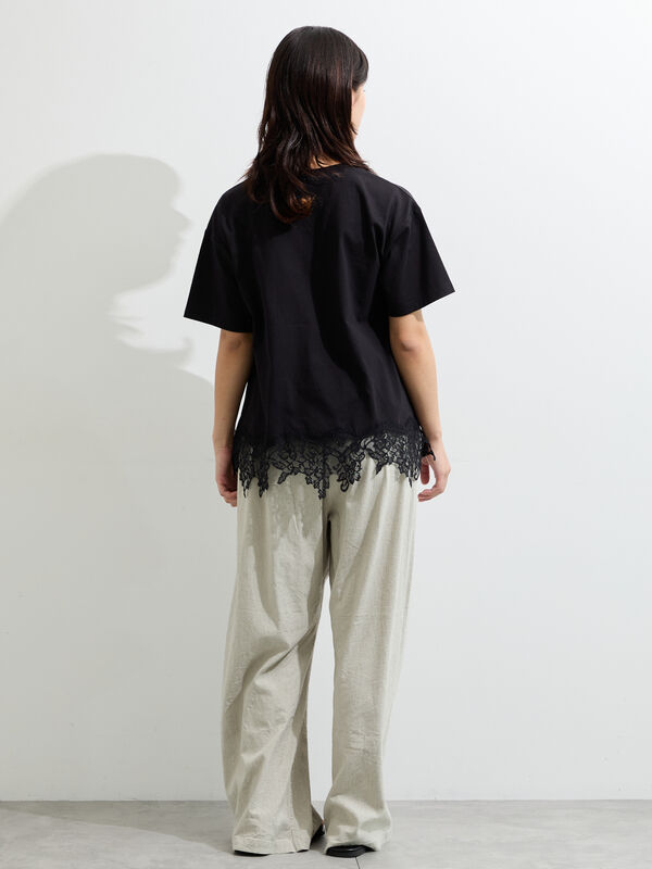 セール】 【接触冷感】裾レースロゴTシャツ（オフホワイト/ブラック