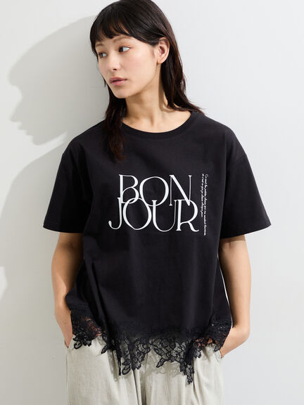 【接触冷感】裾レースロゴTシャツ（オフホワイト/ブラック/グレージュ）｜Samansa Mos2（サマンサ モスモス）通販