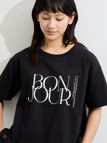 【接触冷感】裾レースロゴTシャツ（オフホワイト/ブラック/グレージュ）｜Samansa Mos2（サマンサ モスモス）通販
