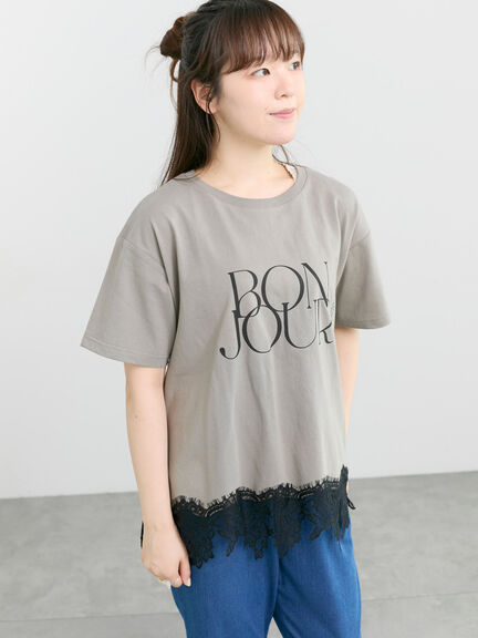 【接触冷感】裾レースロゴTシャツ（オフホワイト/ブラック/グレージュ）｜Samansa Mos2（サマンサ モスモス）通販