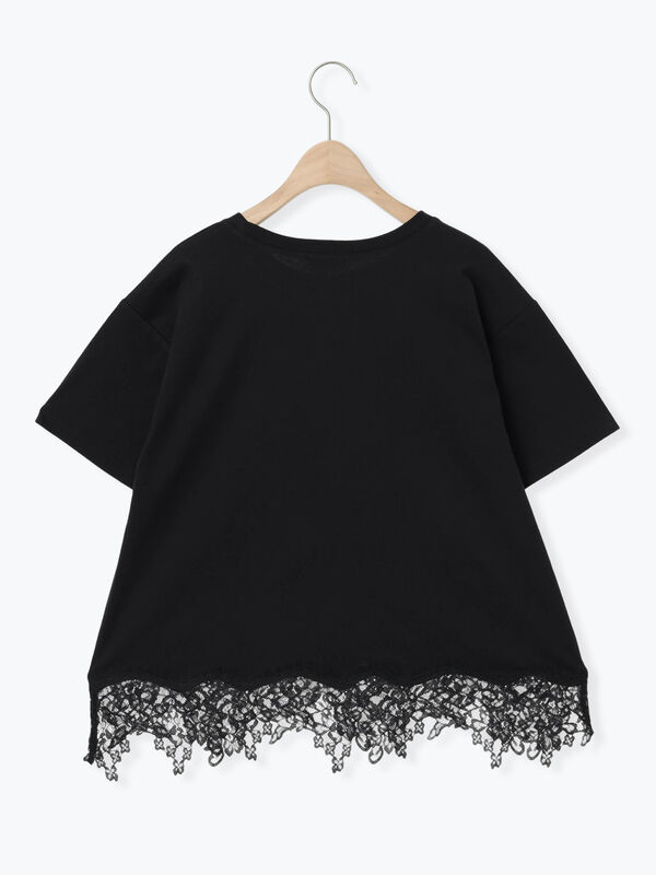 接触冷感】裾レースロゴTシャツ（オフホワイト/ブラック/グレージュ
