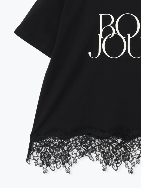 セール】 【接触冷感】裾レースロゴTシャツ（オフホワイト/ブラック