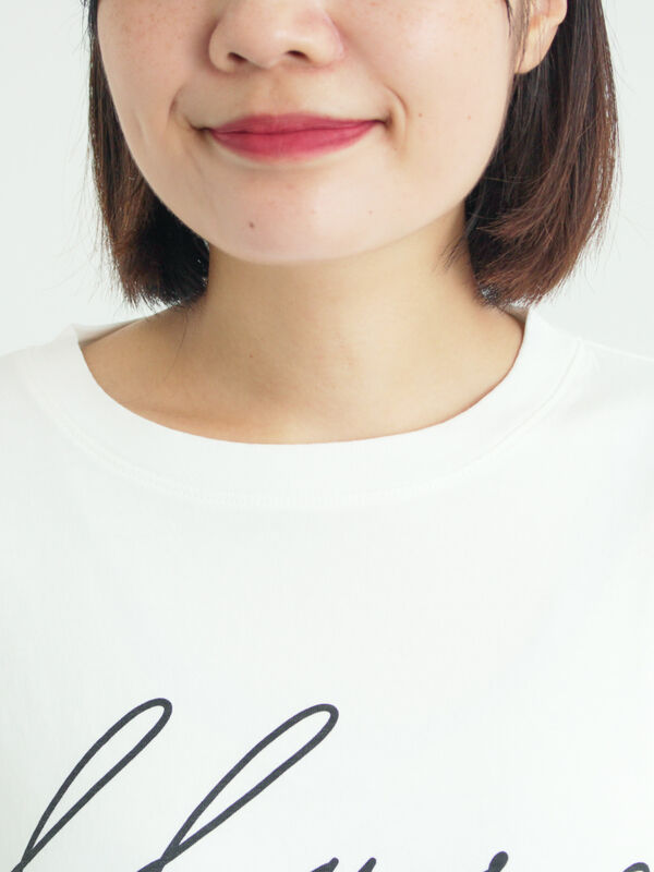 セール】 バイオ加工ロゴプリントワイドTシャツ（オフホワイト