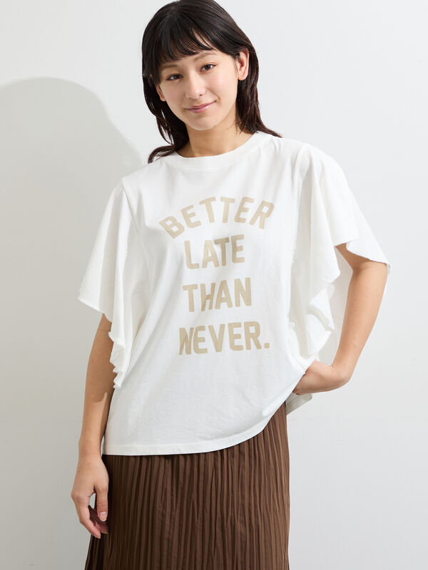 セール】 ◇フレアスリーブプリントTシャツ（オフホワイト