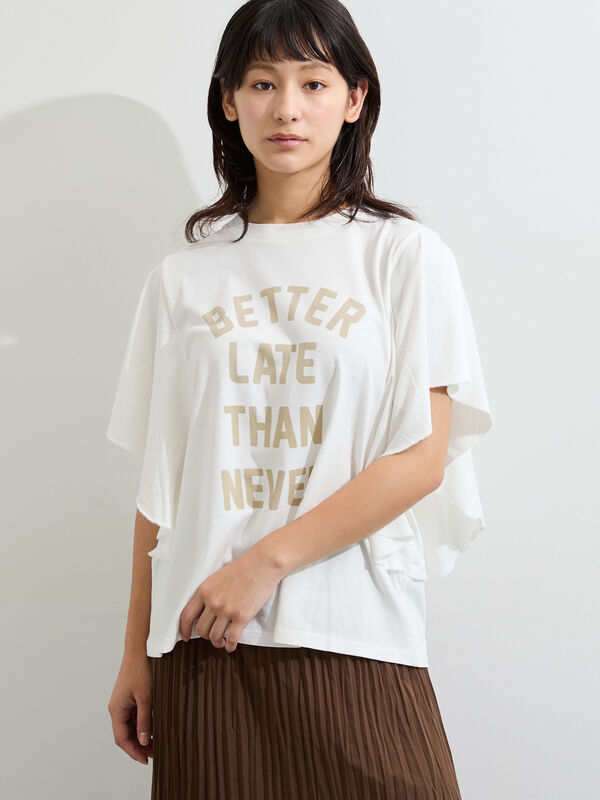 セール】 ◇フレアスリーブプリントTシャツ（オフホワイト