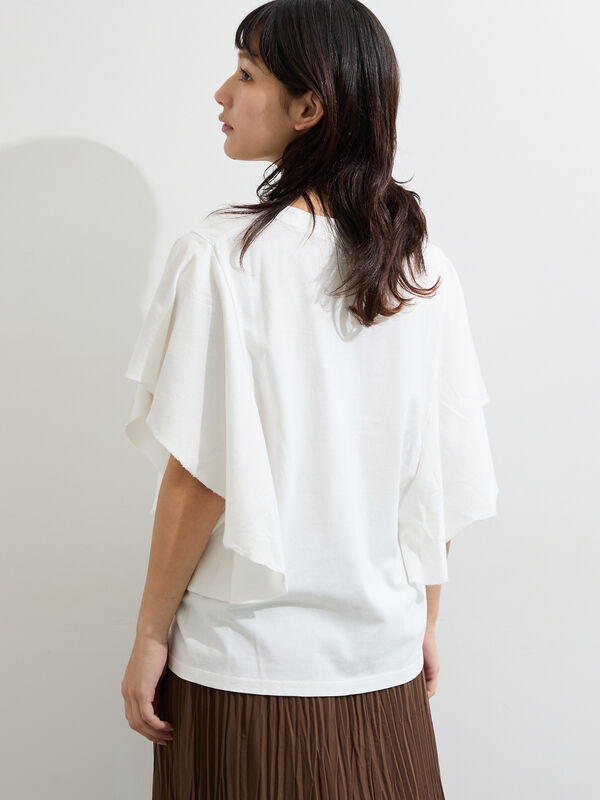 セール】 ◇フレアスリーブプリントTシャツ（オフホワイト