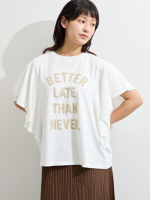 セール】 ◇フレアスリーブプリントTシャツ（オフホワイト