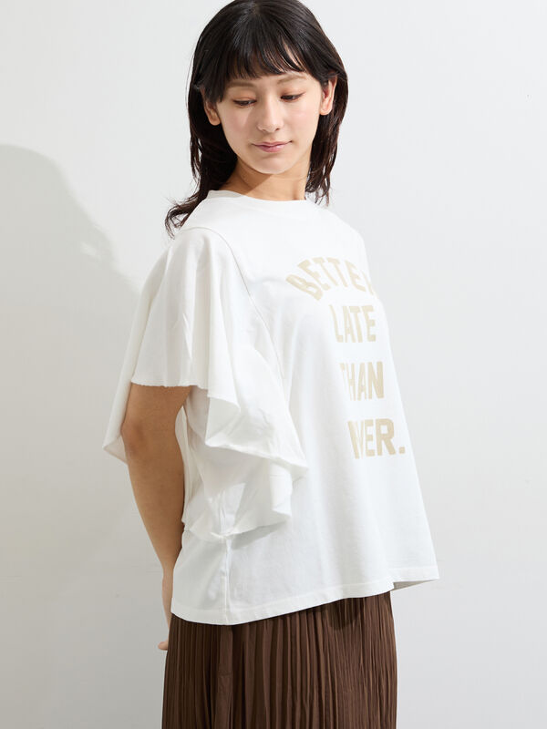 セール】 ◇フレアスリーブプリントTシャツ（オフホワイト