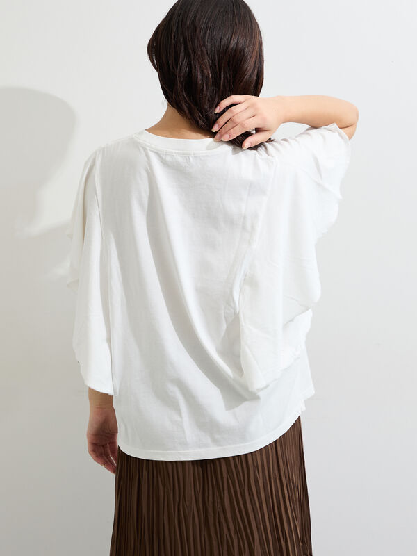 セール】 ◇フレアスリーブプリントTシャツ（オフホワイト