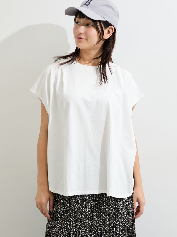セール】 ◇タックフレンチスリーブプリントTシャツ（オフホワイト
