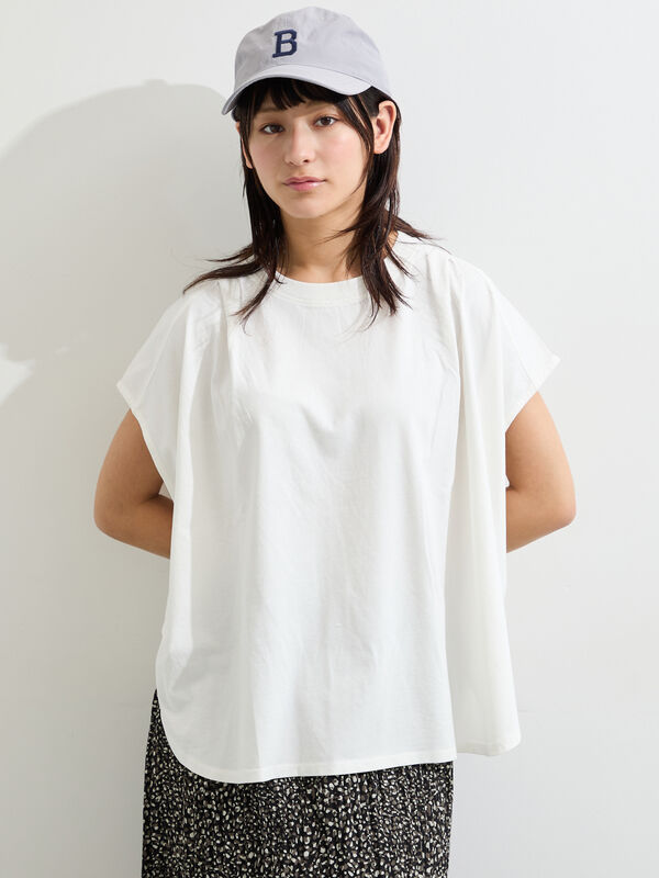 セール】 ◇タックフレンチスリーブプリントTシャツ（オフホワイト