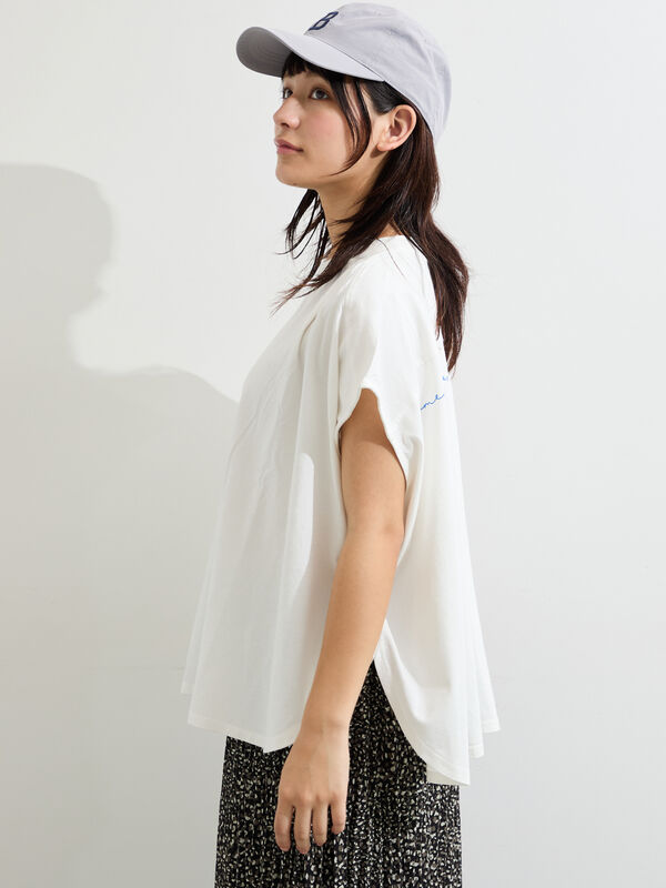 セール】 ◇タックフレンチスリーブプリントTシャツ（オフホワイト