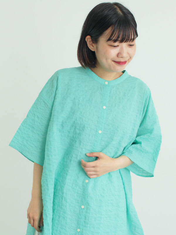 接触冷感】綿Pu混ゆるチュニック（オフホワイト/グリーン/ネイビー