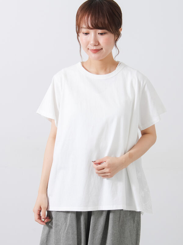 セール】 【接触冷感】バックスカラップレースTシャツ（オフホワイト
