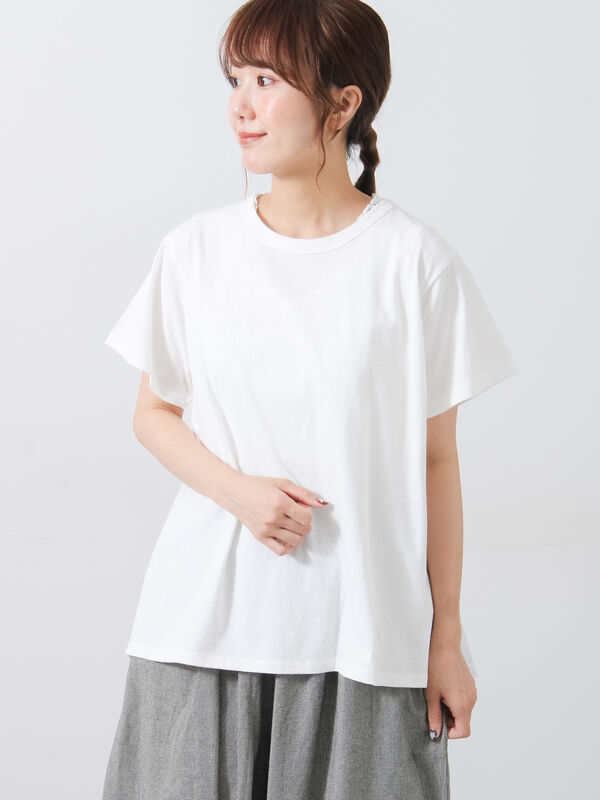 セール】 【接触冷感】バックスカラップレースTシャツ（オフホワイト