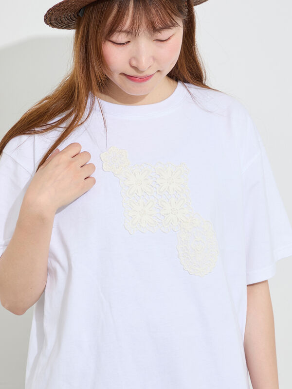 セール】 【接触冷感】パーツレース貼りTシャツ（オフホワイト/グレー