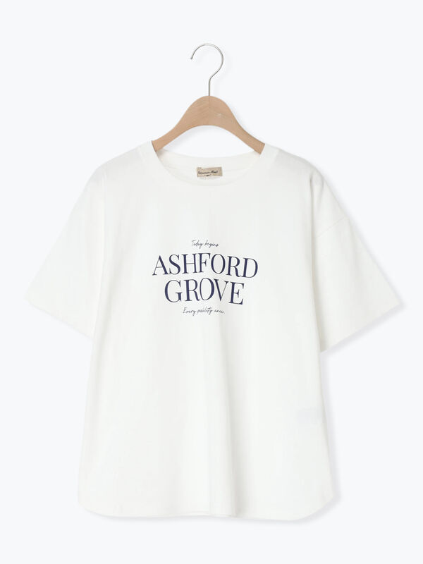 ◇【接触冷感】ロゴプリントTシャツ（オフホワイト/チャコールグレー