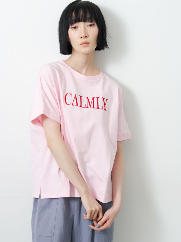 ◇【接触冷感/UVカット】アソート刺繍Tシャツ（オフホワイト/ブラック