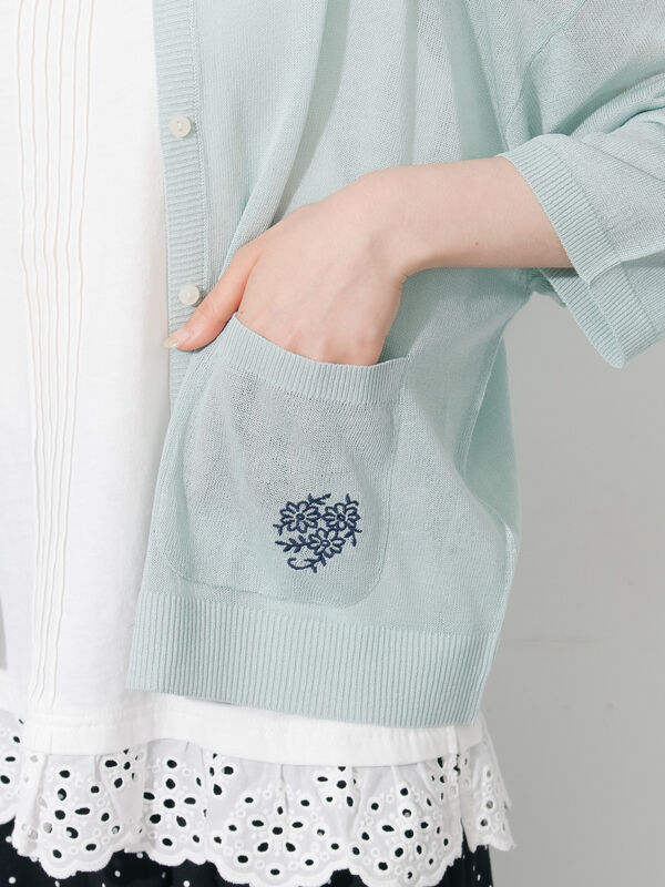セール】 【接触冷感】ワンポイント刺繍カーディガン