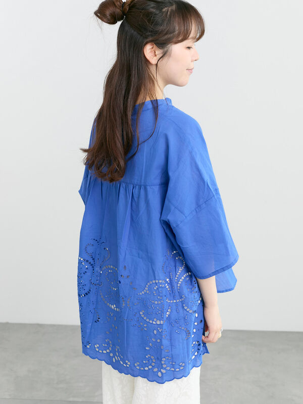 まぁたん④夏３Ｌブルーグリーン∞カットワークレース切替半袖Ｔシャツ セール】 後ろレース切替シャツ（オフホワイト/ブラック/ベージュ