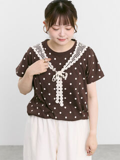 セール】 【オーガニックコットン】ドット柄Tシャツ（オフホワイト