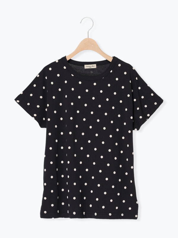 オーガニックコットン】ドット柄Tシャツ（オフホワイト/ブラック