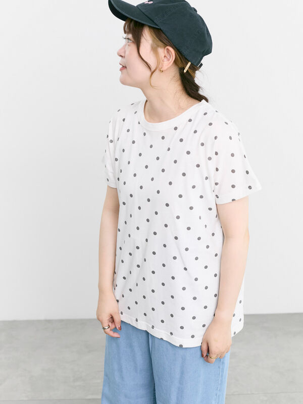 セール】 【オーガニックコットン】ドット柄Tシャツ（オフホワイト