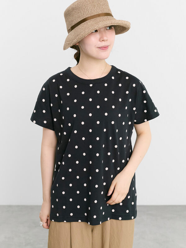 セール】 【オーガニックコットン】ドット柄Tシャツ（オフホワイト