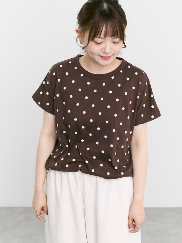 セール】 【オーガニックコットン】ドット柄Tシャツ（オフホワイト