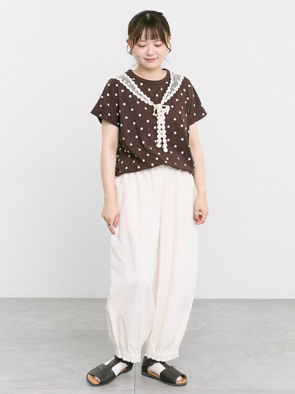 セール】 【オーガニックコットン】ドット柄Tシャツ（オフホワイト