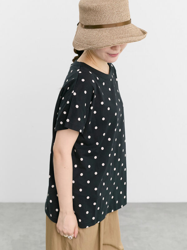 セール】 【オーガニックコットン】ドット柄Tシャツ（オフホワイト