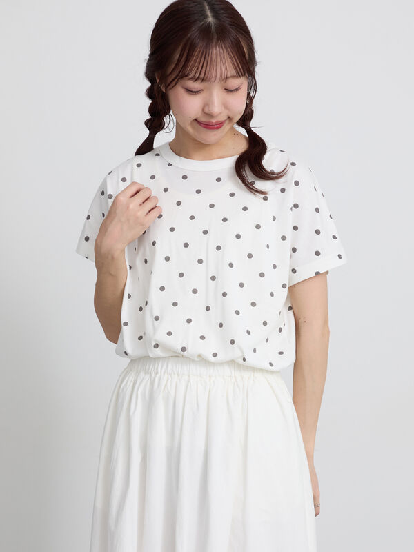 セール】 【オーガニックコットン】ドット柄Tシャツ（オフホワイト