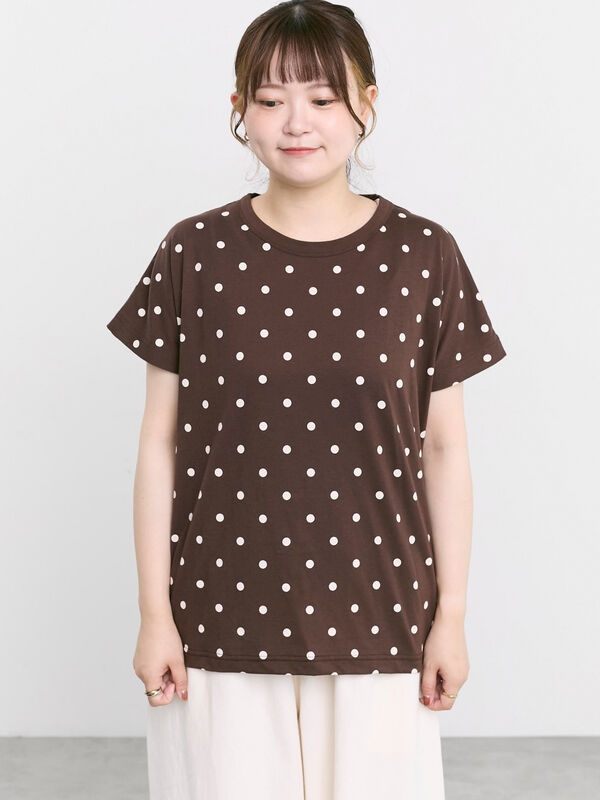 セール】 【オーガニックコットン】ドット柄Tシャツ（オフホワイト
