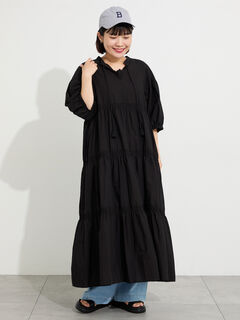 立川店/EC限定】リネンフラップコートワンピース（ネイビー/キナリ