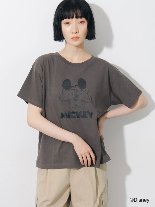 Disney】ミッキーマウス/プリントTシャツ（チャコールグレー/トップス