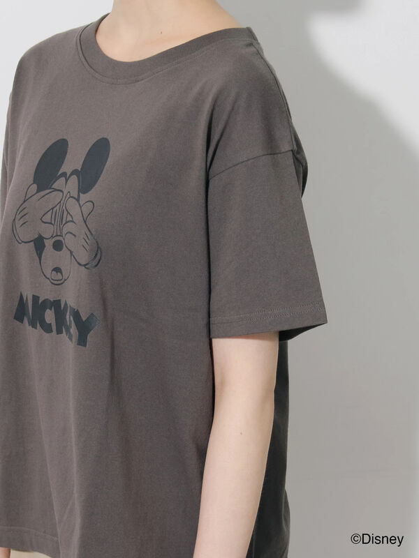 三つ目ミッキー プリントTシャツ グレー ヴィンテージ キャラクターT セール】 【Disney】ミッキーマウス/プリントTシャツ
