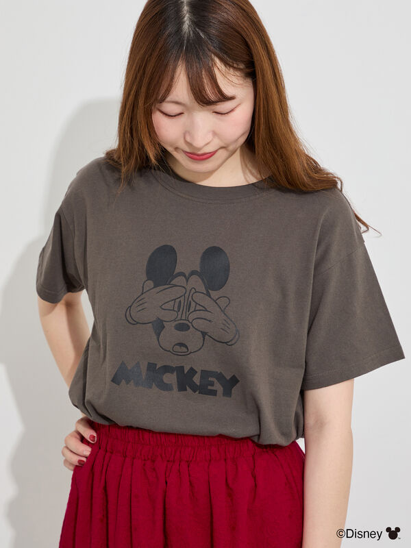 Disney】ミッキーマウス/プリントTシャツ（チャコールグレー/トップス