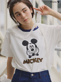Disney】ミッキーマウス/リンガーTシャツ（オフホワイト/トップス/T