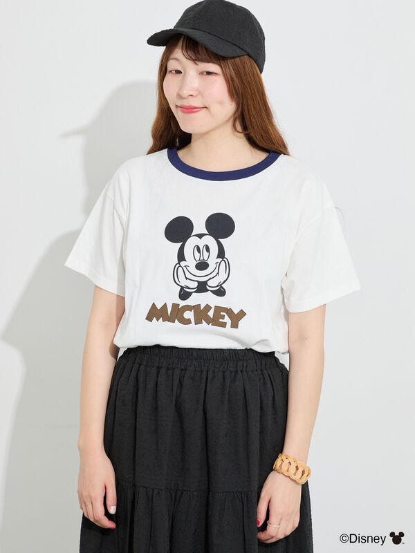みっち Disney】ミッキーマウス/リンガーTシャツ（オフホワイト/トップス/T