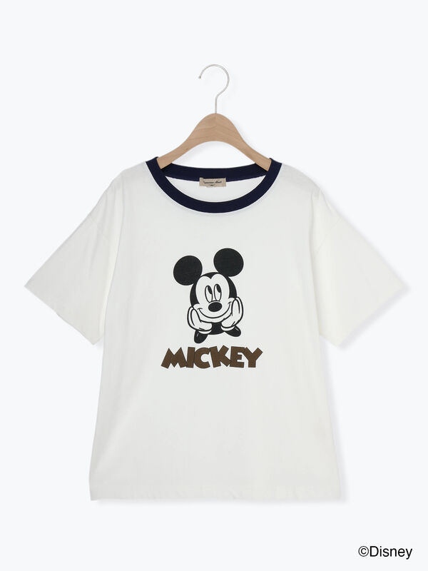 Disney】ミッキーマウス/リンガーTシャツ（オフホワイト/トップス/T