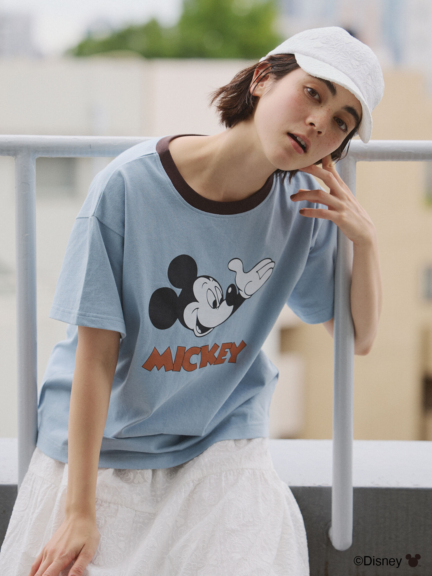 Disney】ミッキーマウス/配色Tシャツ（サックスブルー/トップス/T