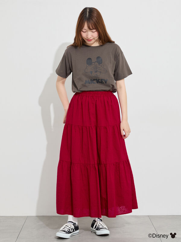 Disney】ミッキーマウス/総刺繍スカート（オフホワイト/ブラック