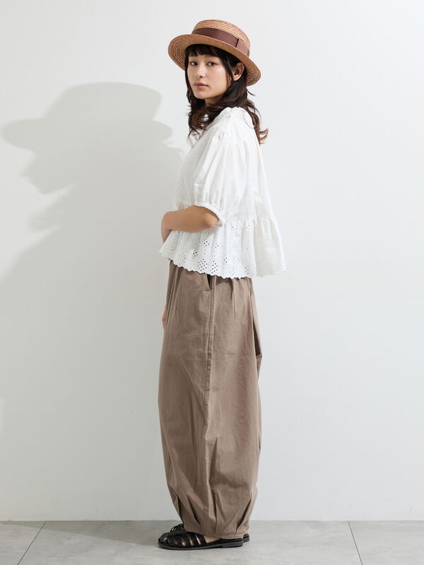 販路限定】パフスリーブレースブラウス（オフホワイト/ブラック/ミント
