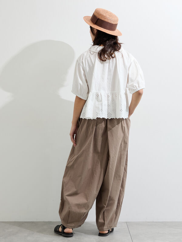 販路限定】パフスリーブレースブラウス（オフホワイト/ブラック/ミント