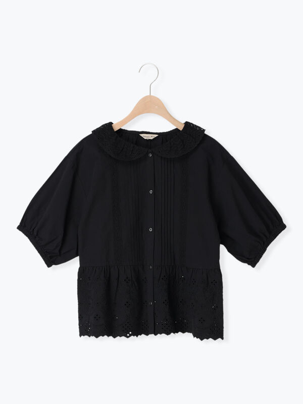 販路限定】パフスリーブレースブラウス（オフホワイト/ブラック/ミント