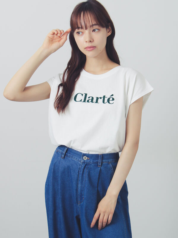 セール】 フロッキープリントフレンチスリーブTシャツ（オフホワイト