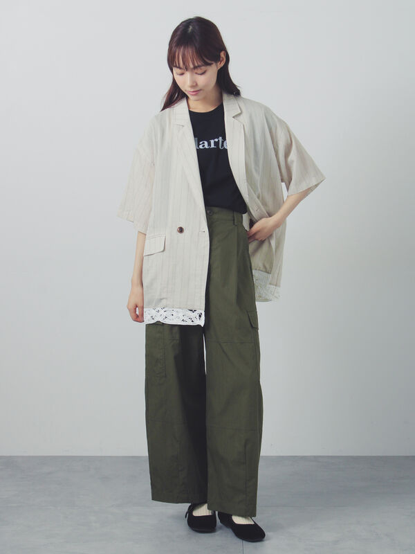 セール】 フロッキープリントフレンチスリーブTシャツ（オフホワイト