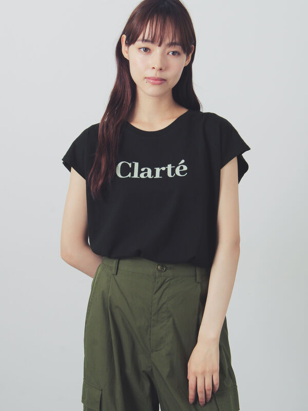 セール】 フロッキープリントフレンチスリーブTシャツ（オフホワイト